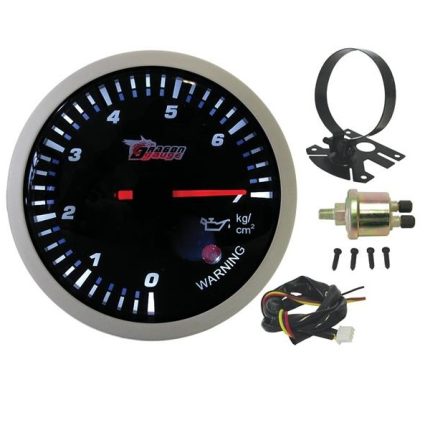 Dragon Gauge 60mm Electronic Oil Pressure Gauge With Sensor Sil/Black