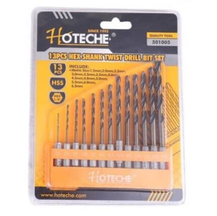 Hoteche Drill Bit Set 13Pce Hss Hex Shank Twist