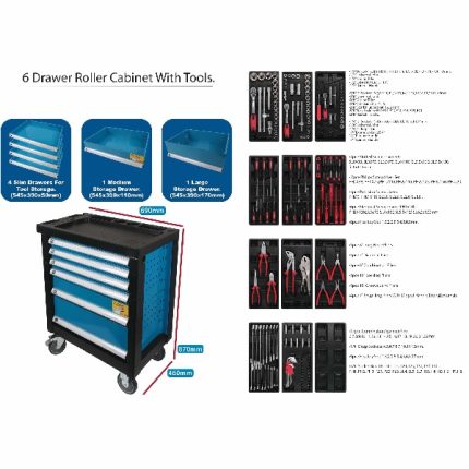 Tool Kit 174 Piece 6 Drawer W/4 Wheels