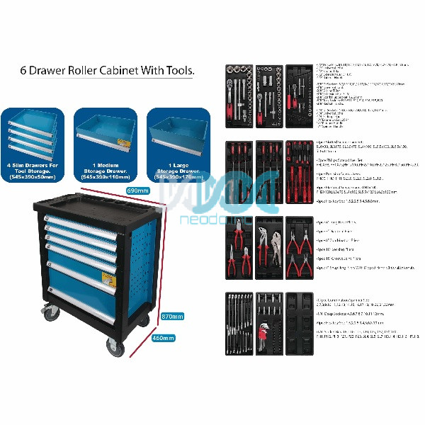 NEO-16510 Tool Kit 174 Piece 6 Drawer W/4 Wheels