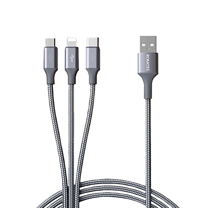 Romoss 3In1 Lightning Charge Sync|Micro Usb |Type C To Usb 1M Cable – Space Grey