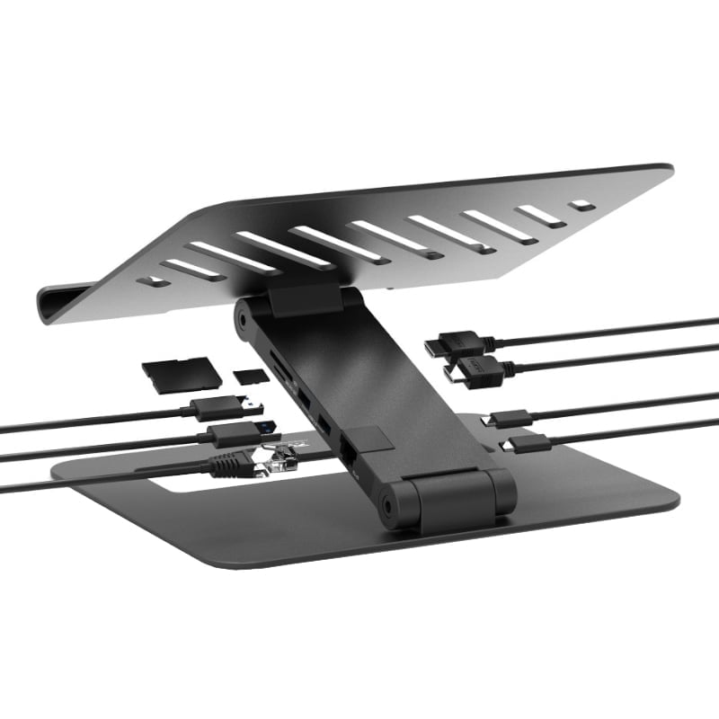 Port Connect Adjustable Stand + Dock Type-C To 1 X Rj45|2 X Usb3.1 Gen1|2 X HDMI 4K@60Hz|1 X Type-C|Pd85W|Sdand Micro Sd Reader