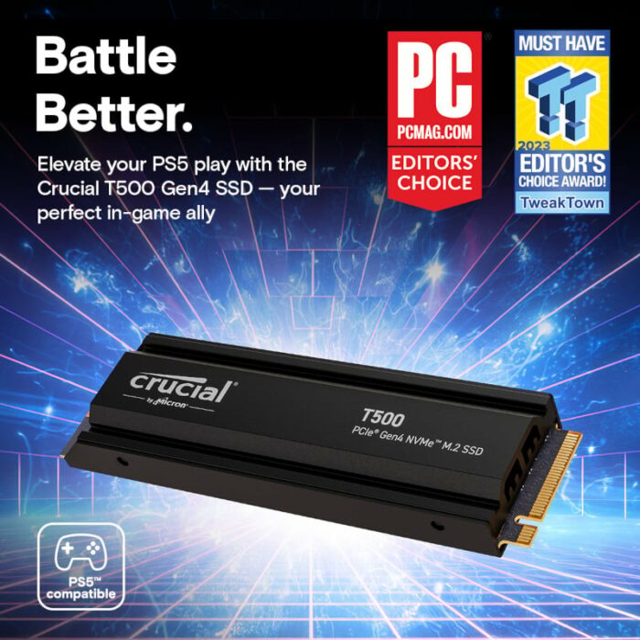 Crucial T500 2Tb M.2 Nvme Gen4 With Heatsink Nand SSD