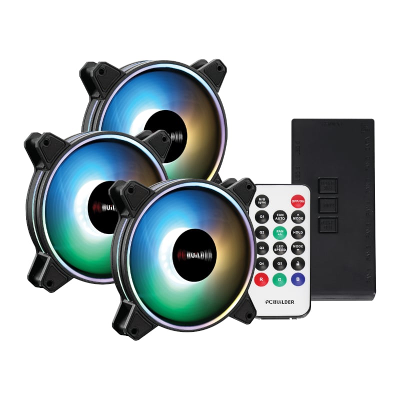 Pcbuilder Tempest Chill Fan Kit 3X120mm Dual Glow Argb Fan + Controller + Rf Remote