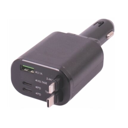 Car Charger 5 In 1 With Retractable Charging Cables