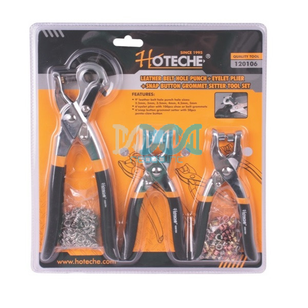 NEO-17863 Leather Belt Hole Punch+Eyelet Plier +Snap Button Grommet Setter Tool Kit