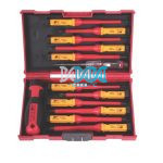 Hoteche VDE Screwdriver Set 13 Pieces - Insulated Screwdrivers for Electricians - SL, PH, PZ, T - 1 Piece VDE Electrical Tester - Red/Black Plastic Bo