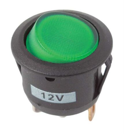 Rocker Switch Rnd Green 12V