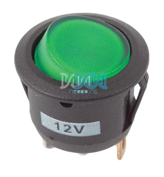 Rocker Switch Rnd Green 12V