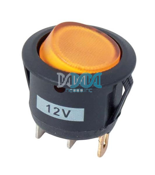 Rocker Switch Rnd Amber 12V